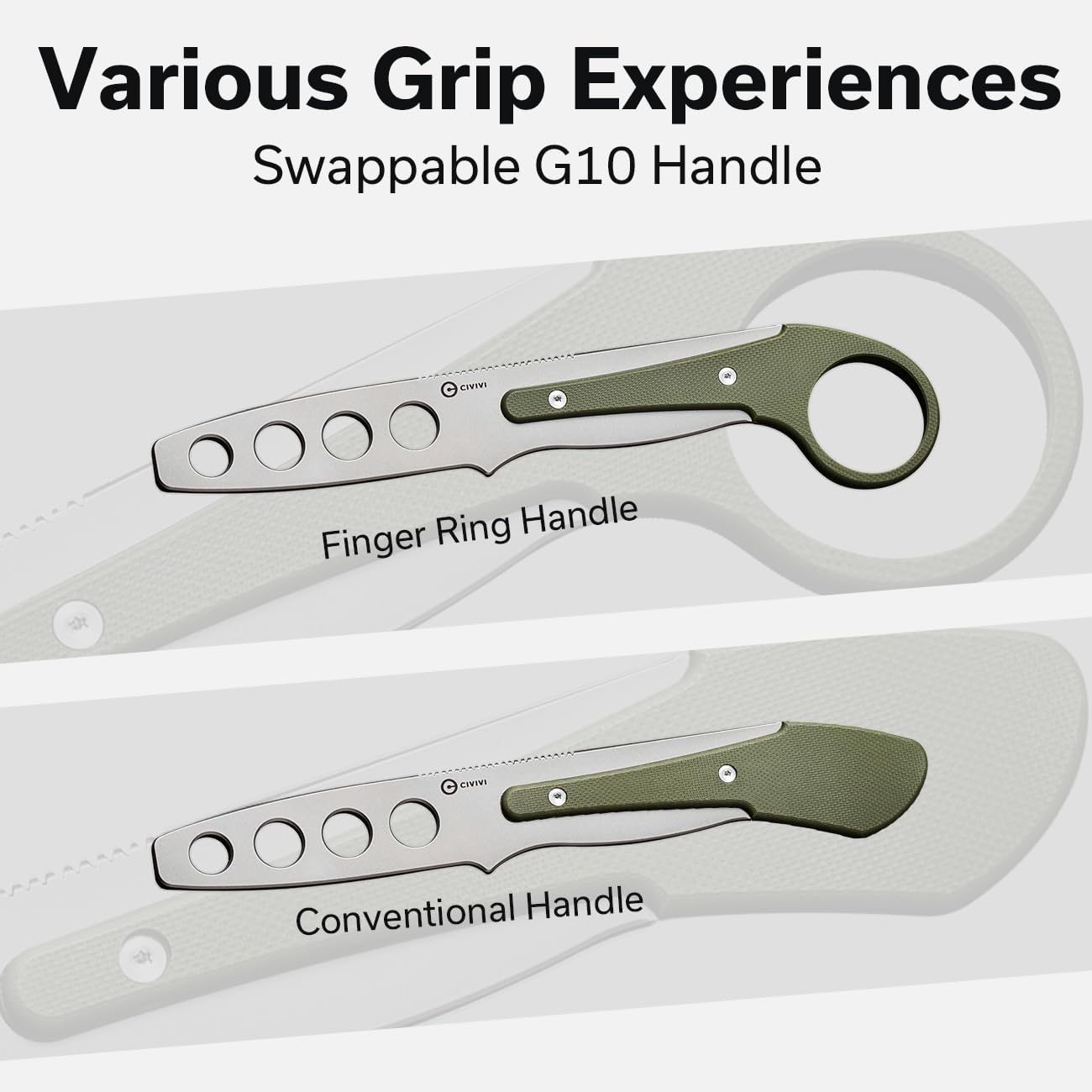 CIVIVI Varius Trainer Fixed Blade Knife for Men, Training Knife with a Kydex Sheath, a Finger Ring and Conventional Handle, 3.26" D2 Dull Blade G10 Handle C22009C-2