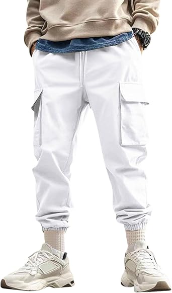 Mens 2025 Cargo Sweatpants Loose Fit Jogger Pants Wide Leg Elastic Waist Stretch Active Solid Trousers with Pockets