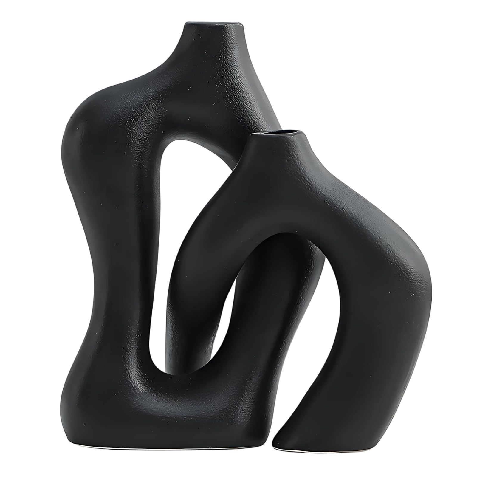 Sculptural Ceramic Vase with Double Opening Shape, Abstract Tabletop Decor for Entryway, Shelf, and Dining Table Abstract Ceramic Vase Flower Double Opening Decor Sculptural Tabletop Living Room Table