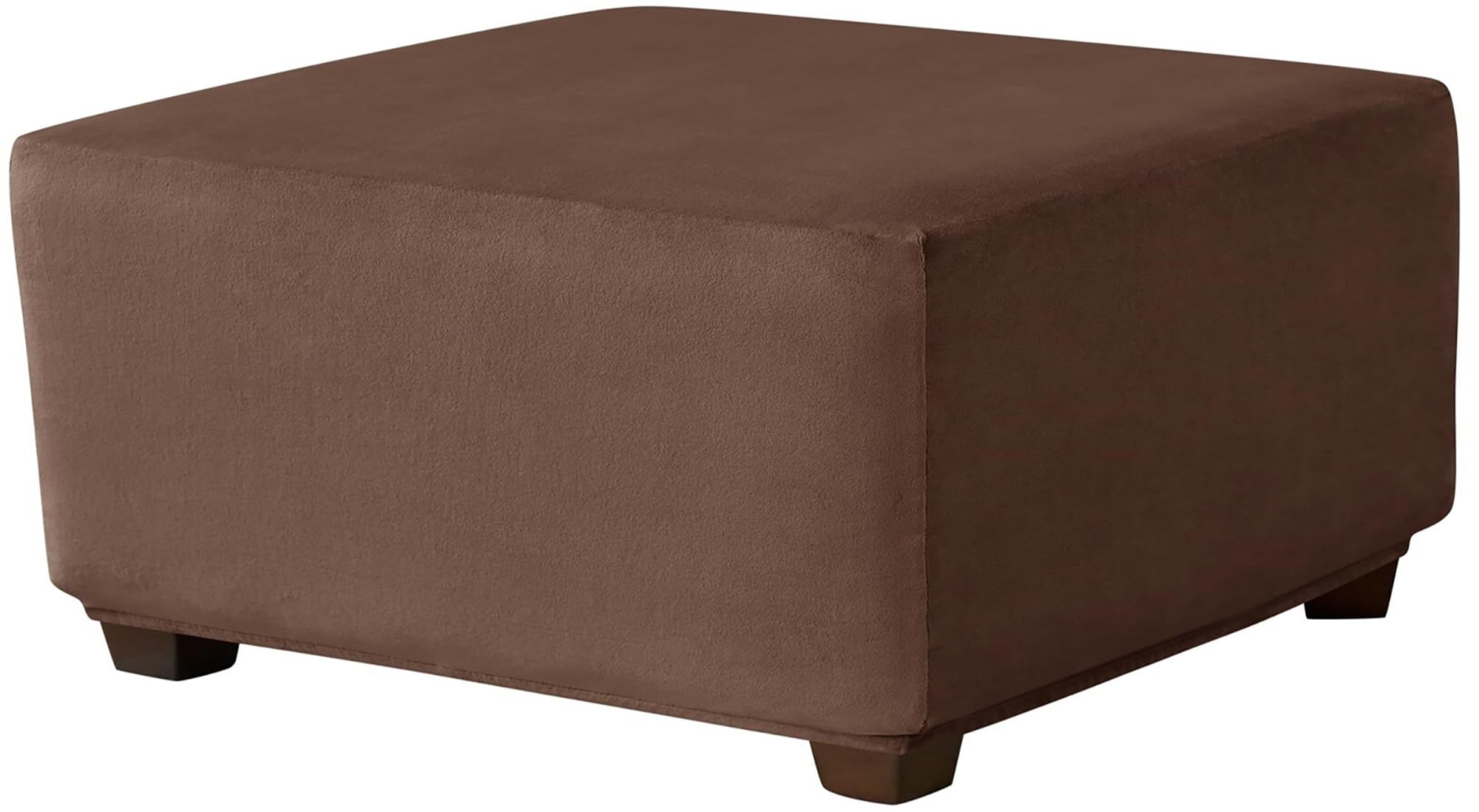 RTSFKFS Stretch Ottoman Foot Rest Covers Square, Smooth Velvet Ottoman Slipcover Soft Storage Stool Cover Footstool Slipcover for Living Room Furniture Protector(Chocolate,44"/110cm)