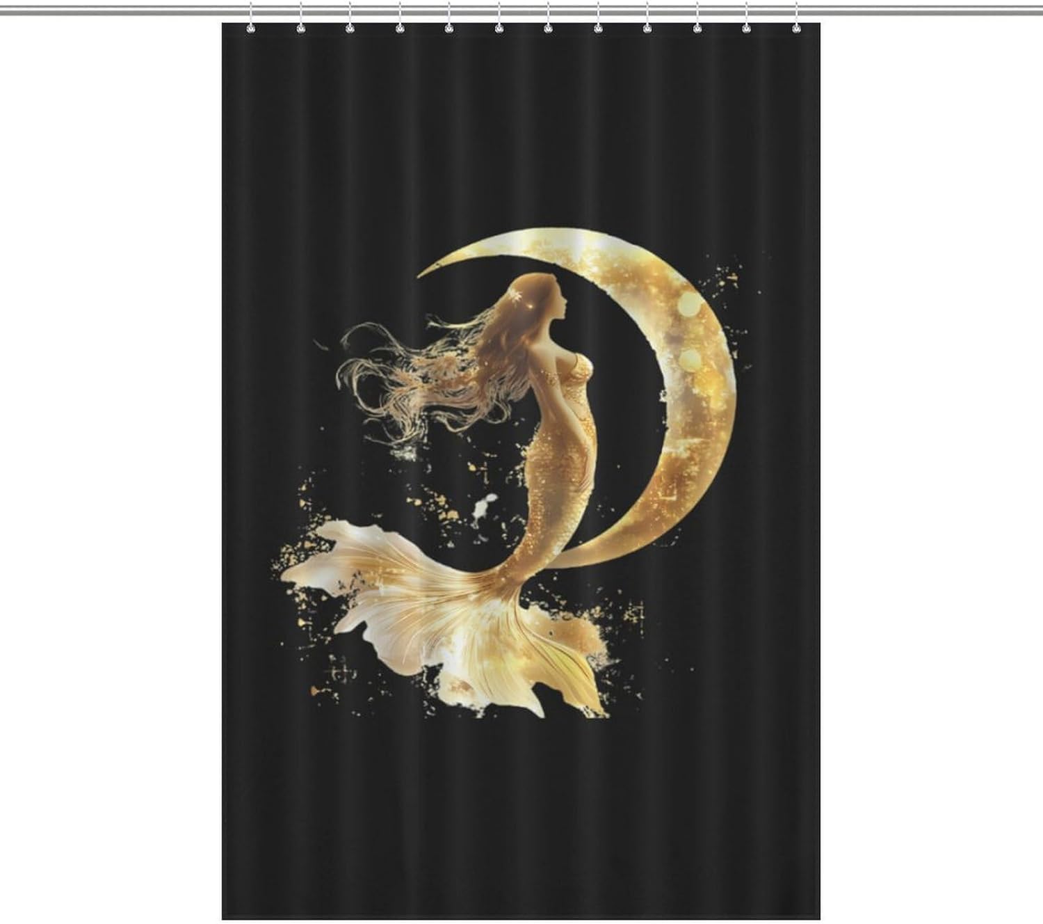 Golden Color Mermaid Moon Funny Shower Curtains Washable Bath Curtain Liner with Hooks for Bathroom Bath Tubs