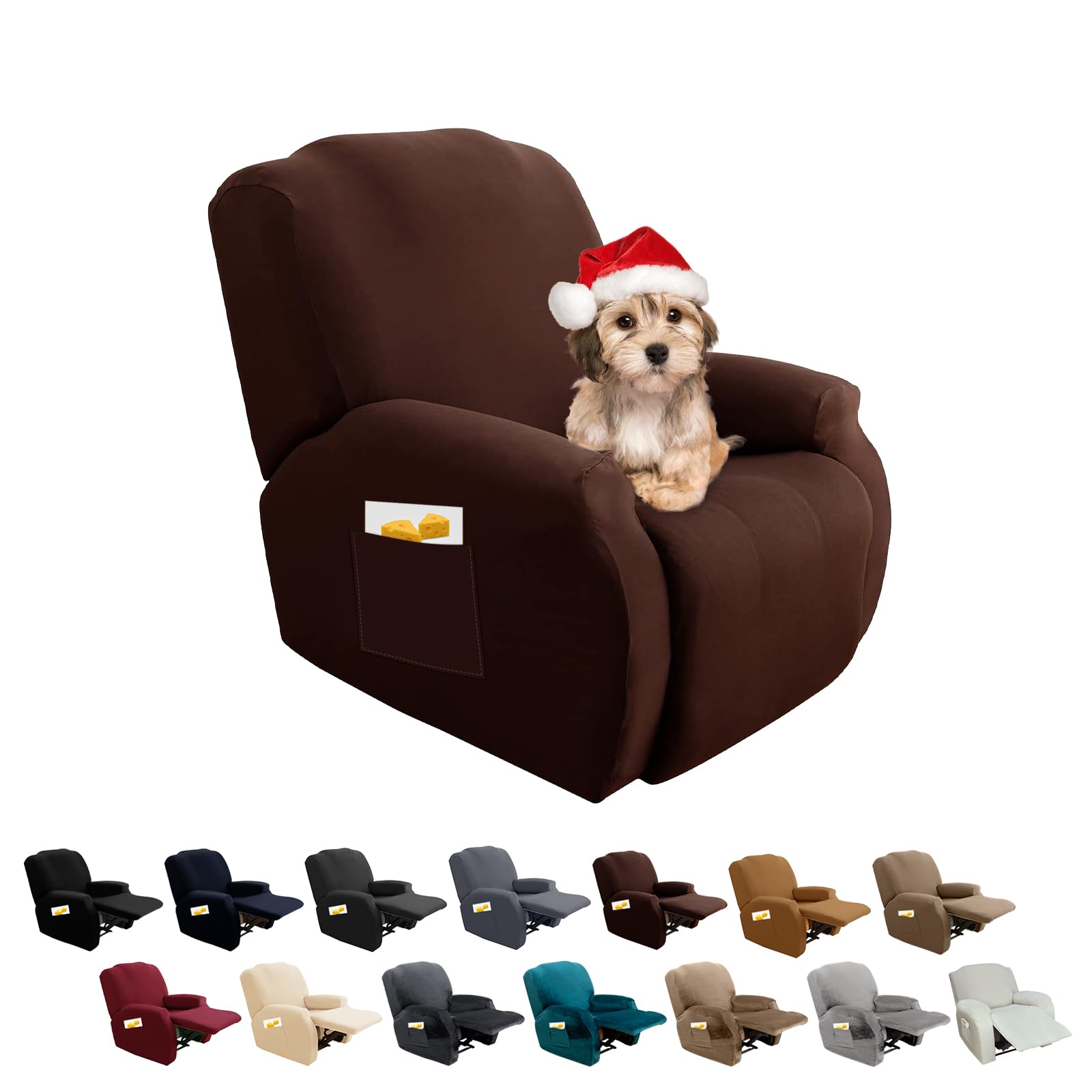 FIGOOO Copripoltrona Relax Reclinabile Copripoltrona 1 Posto Elasticizzato Relax Universale con Tasche 4-Pezzi Fodere per Poltrona Relax Lavabile Rimovibile Coprisedile Chivas,Marrone Scuro