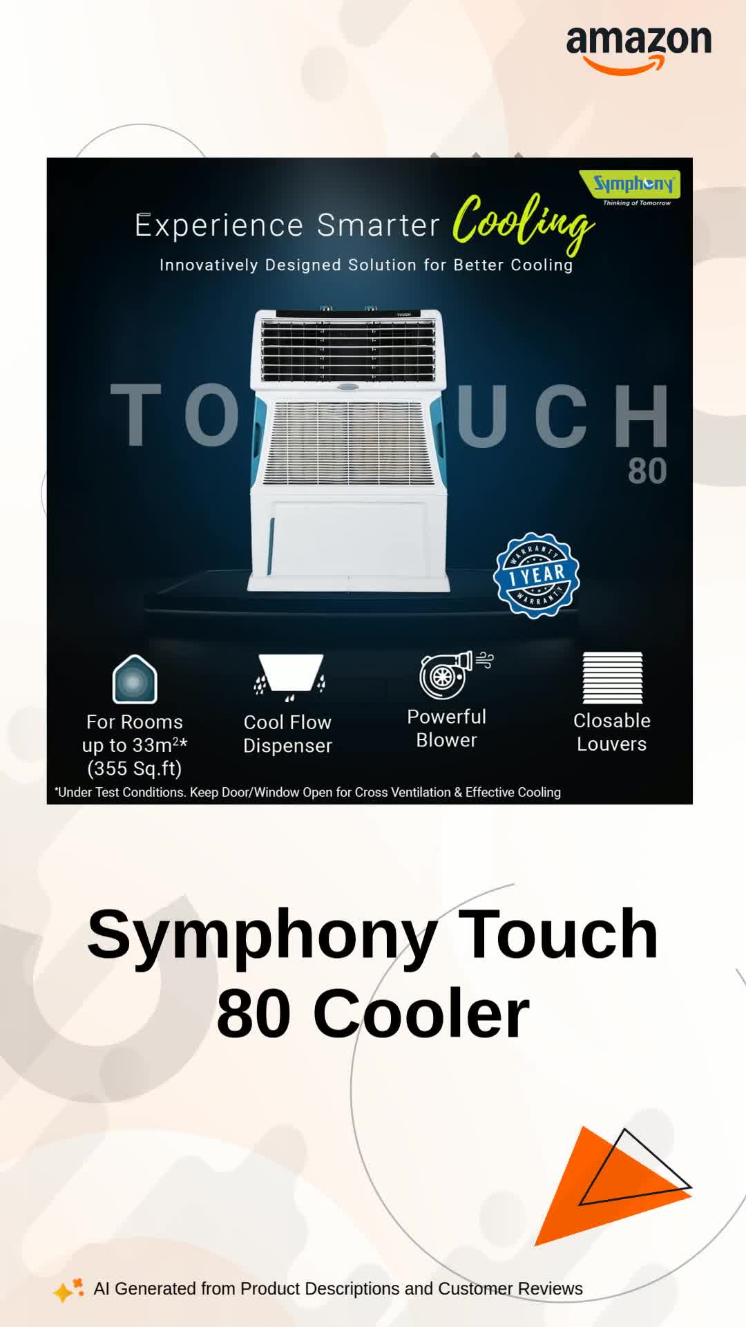 Three Weather 6'4 ボード Symphony Touch 80 Personal Air Cooler For Home with 4-Side Aspen