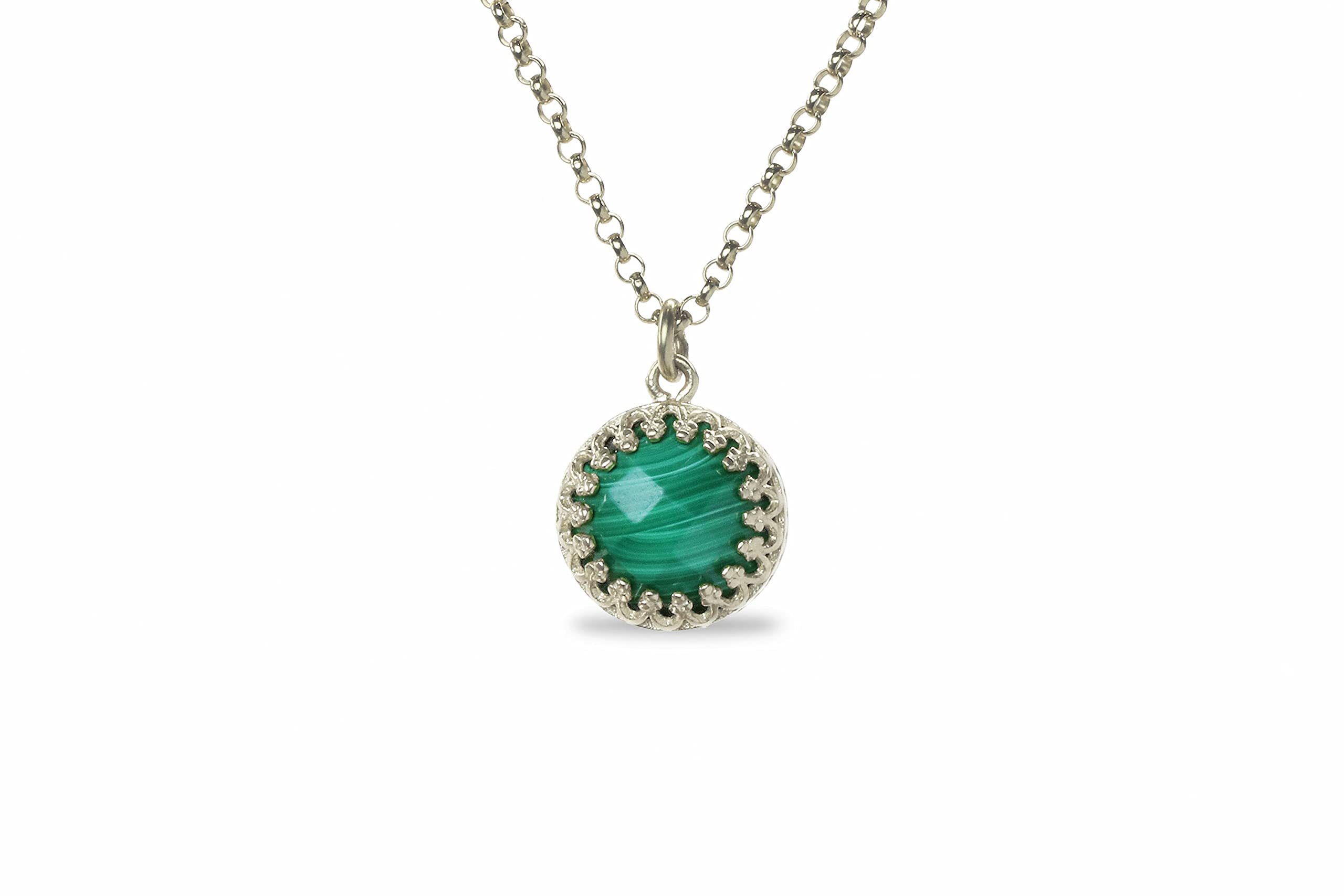 Runde Malachit-Halskette für Frauen - Zierliche Grüne Stein-Halskette in 14k Gold - Handgemachter Frauen-Schmuck - Alltags-Halskette, Schicht-Halskette, Geschenk-Halskette - Anpassbare Kettenlänge