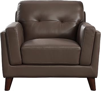 Hydeline Huntington Top Grain Leather Chair, Brown, Memory Foam and Springs Seating