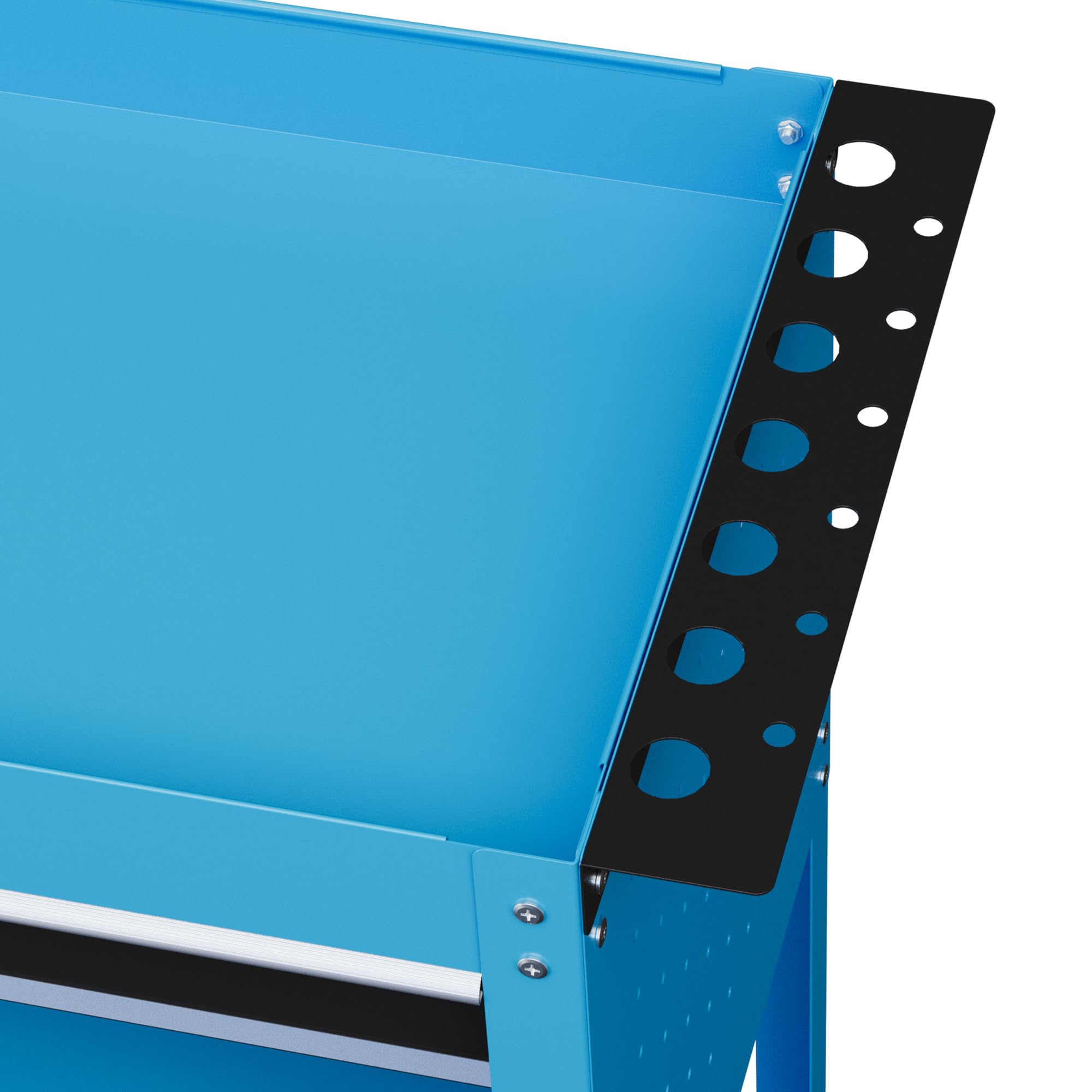 DURHAND Carro de Taller, Carro de Herramientas con 3 Bandejas, Cajón, Panel Lateral Perforado, Asa Lateral, Ruedas con Frenos, para Garaje Mecánico, Hogar, Azul