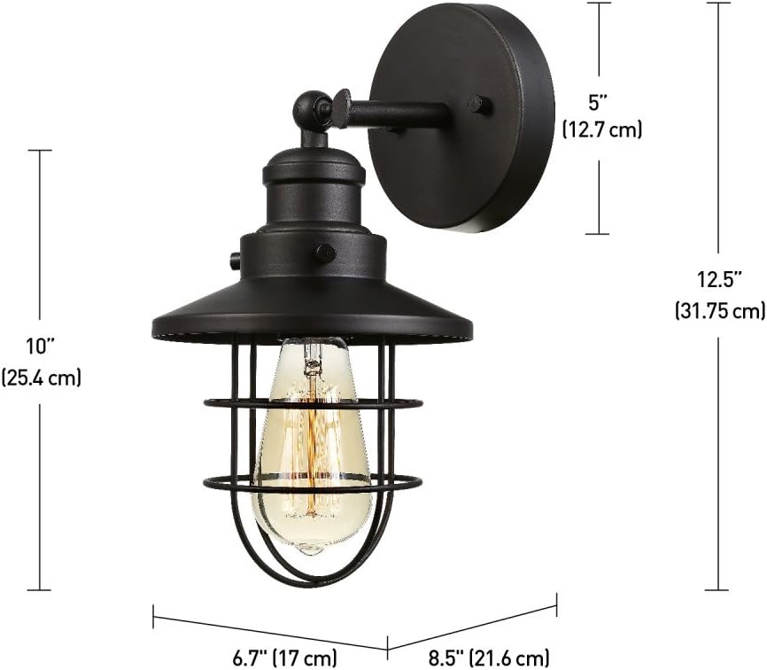 Globe Electric 59123 1-Light Wall Sconce, Dark Bronze, Removable Cage Shade, Wall Lighting, Wall Lamp Dimmable, Wall Lights for Bedroom, Kitchen Sconces Wall Lighting, Home Décor, Home Improvement