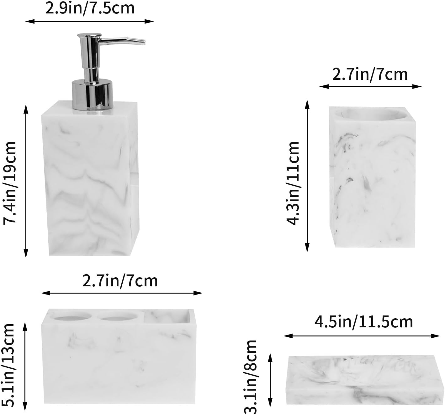 DOITOOL 樹脂製歯ブラシホルダー付きバスルーム洗浄セット 5点 北欧風バスルームアクセサリー 日常衛生管理用ホームセット