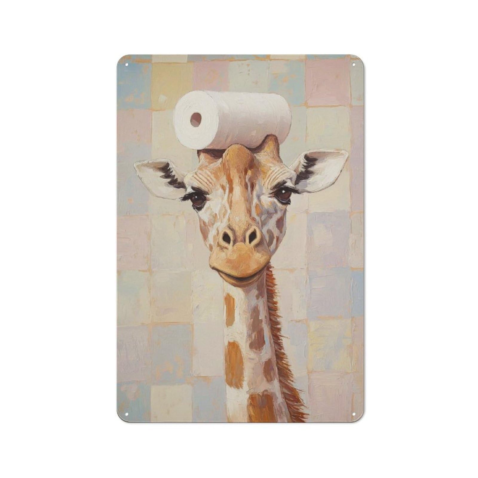 Junmoney Giraffe With Toilet Paper Retro Tin Wall Plaque 30X20cm For Dining Room Or Kitchen, For Home Decor Collectors
