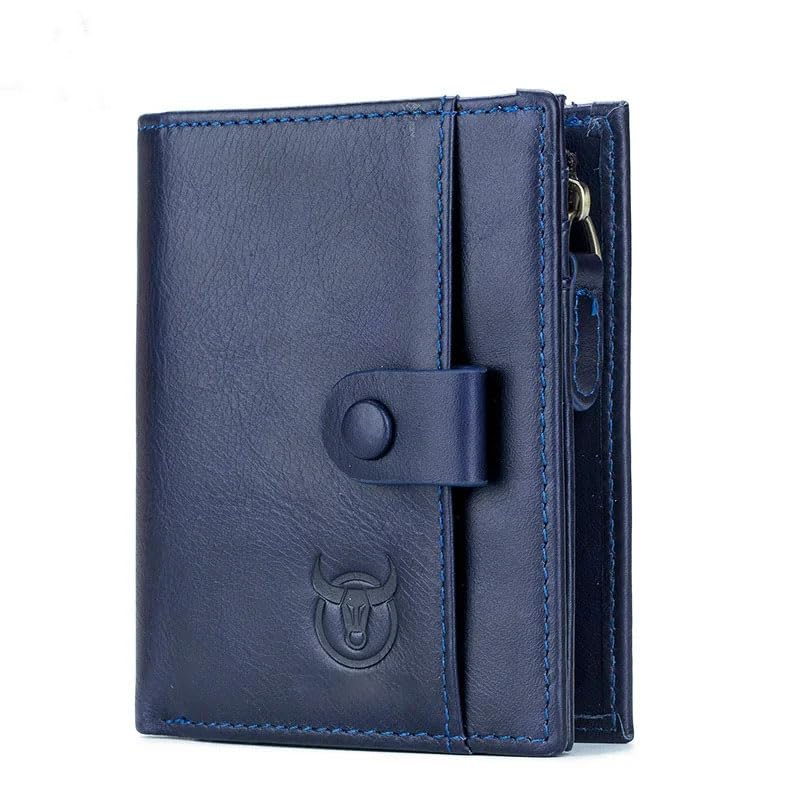 Contacts Men's Genuine Leather RFID Blocking Bifold Zipper Coin Pocket Slim Purse Wallet with 12 Card Holder (Blue)