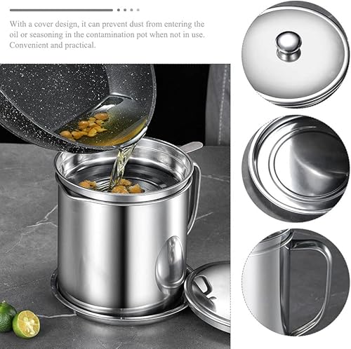 Miniatura 8 de Hemoton 2 piezas de colador de aceite para tocino lata de grasa de acero inoxidable contenedor de grasa de cocina para Keto Paleo aceite de cocina