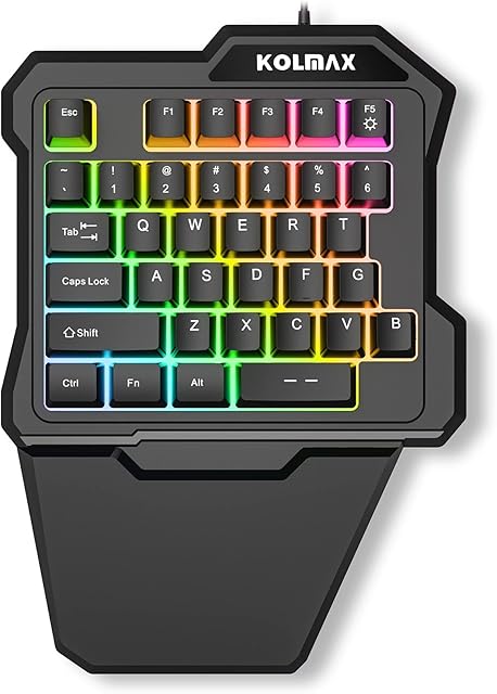 KOLMAX K35 One Handed Gaming Keyboard, RGB Backlit 35 Keys Portable Mini Gaming Keypad with Ergonomic Wrist Rest,USB Wired Game Controller for PC Gamer
