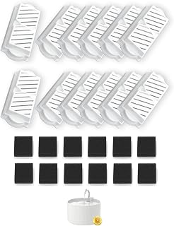 Wonder Creature Ceramic Cat Water Fountain Filter, 12 Filters + 12 Sponges | Replacement Filters for 2.2L/74oz Ceramic Cat Fountain, Multi-Layer Filtration Captures Hair, Debris and Impurities