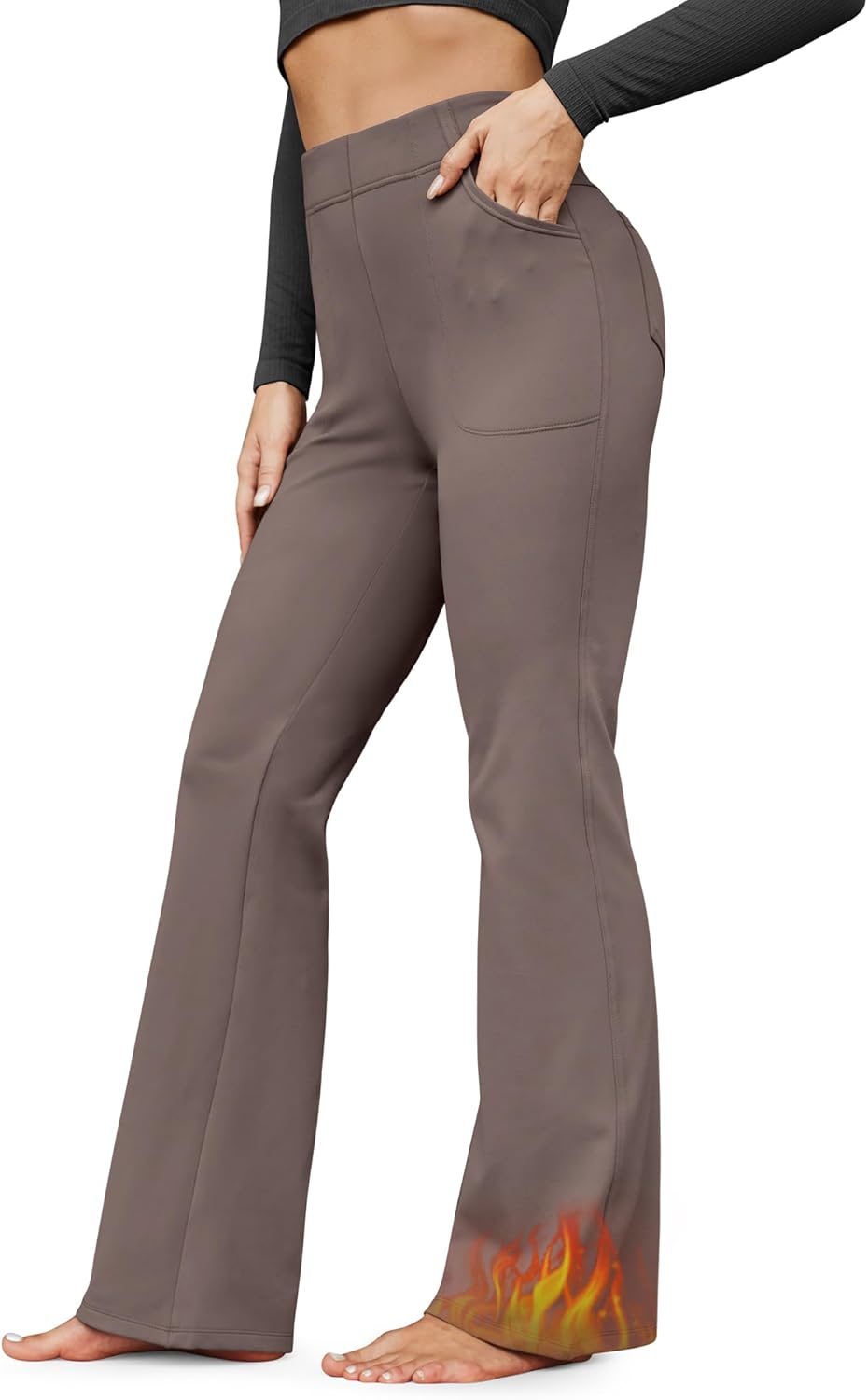 G4Free Fleece Lined Pants for Women Yoga Pants with Pockets Flare Leggings High Waisted Bootcut Dress Winter Work Slacks