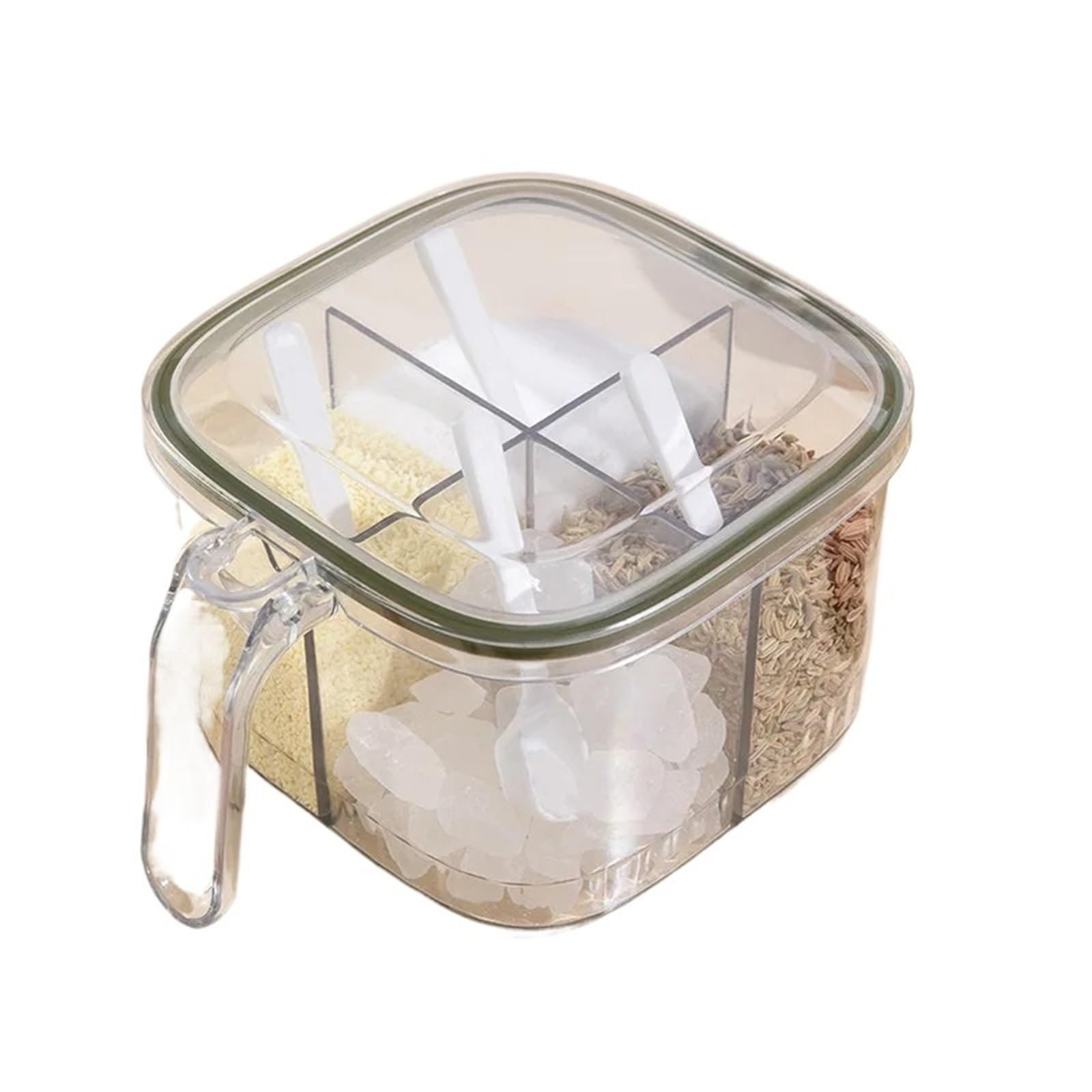 UBOHUZ Seasoning Box Transparent Lid Jar Kitchen Household Condiments Storage Container Gadgets for Salt Sugar Spice Pepper(Green)