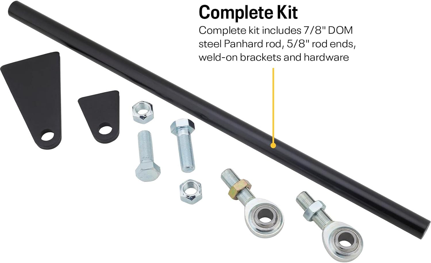 Universal Weld-On Rear Panhard Bar Track Rod Kit, Ensures Lateral Axle Control for Coil Spring & Coil-Over Suspensions, Includes 7/8" DOM Steel Rod, 5/8" Rod Ends, Universal Fit