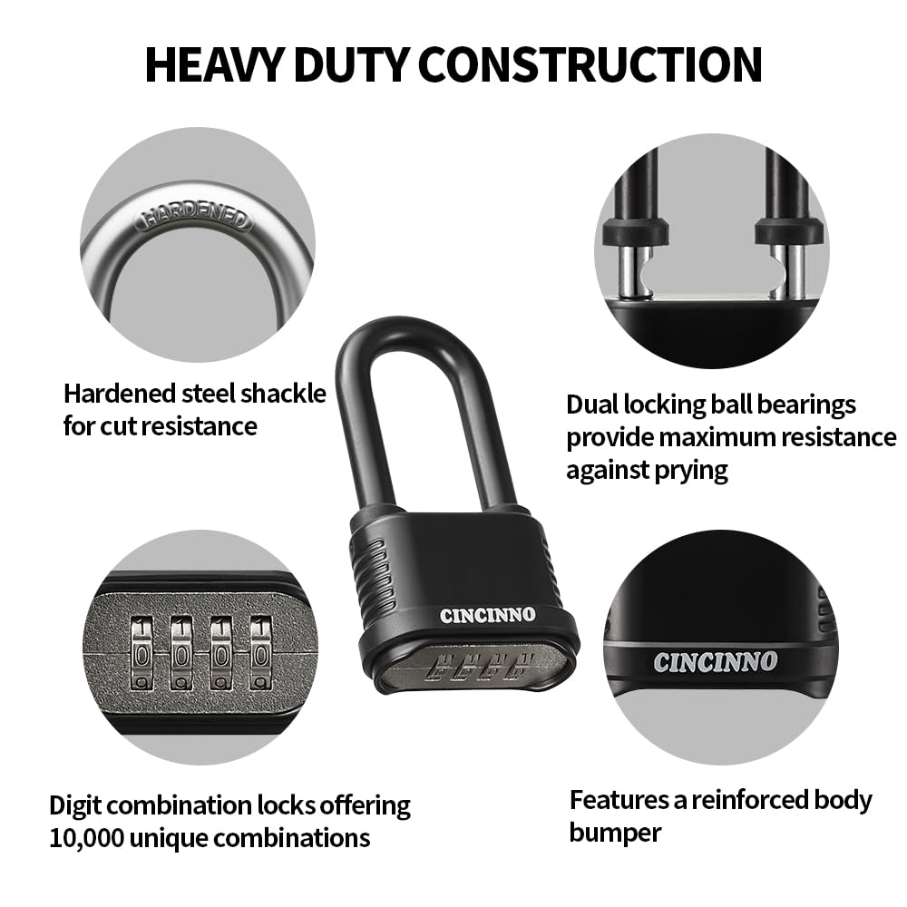 CINCINNO Weatherproof 4 Digit Combination Lock, Heavy Duty Combo