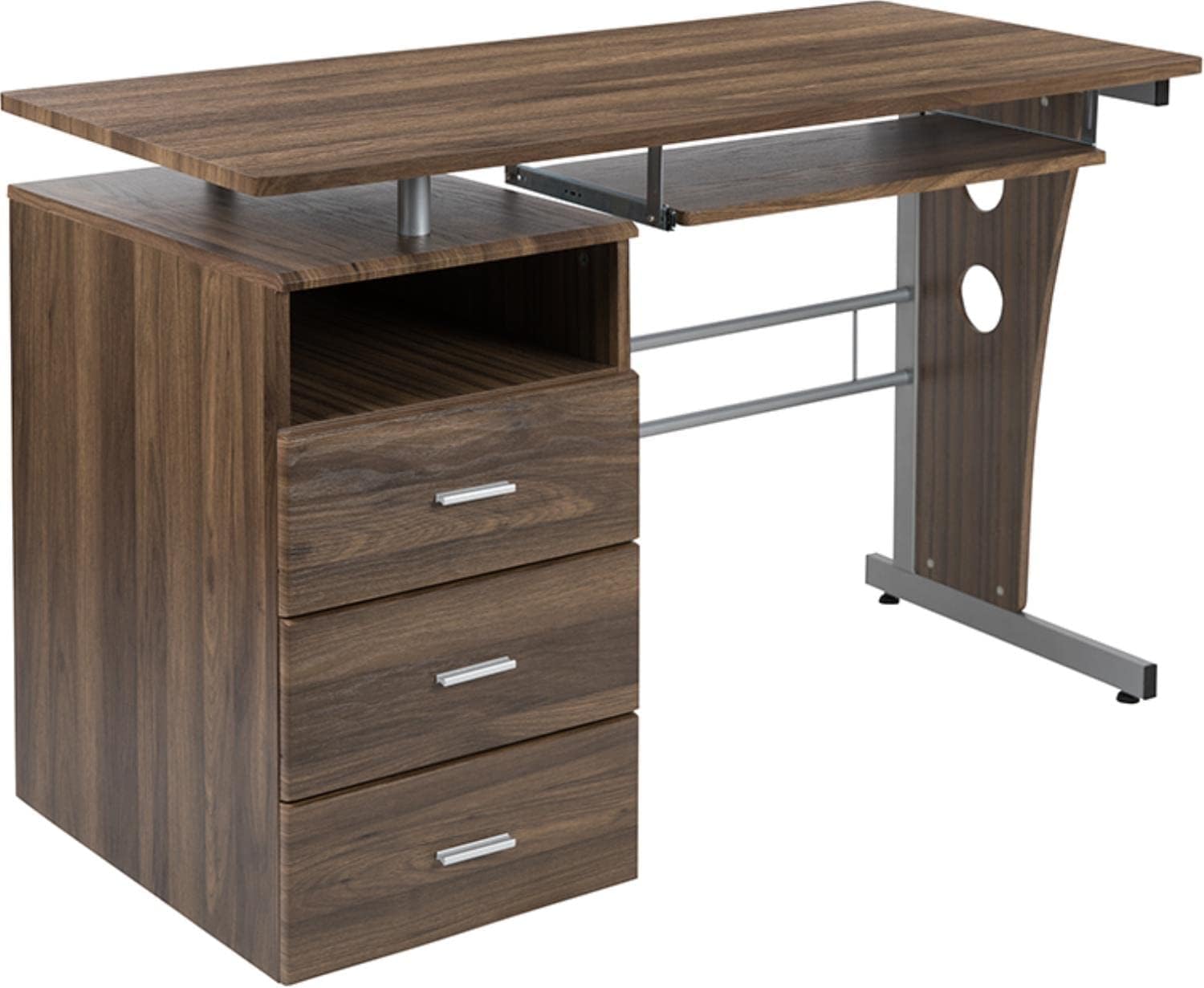 Rustic Walnut Executive Desk with Keyboard Tray and Storage