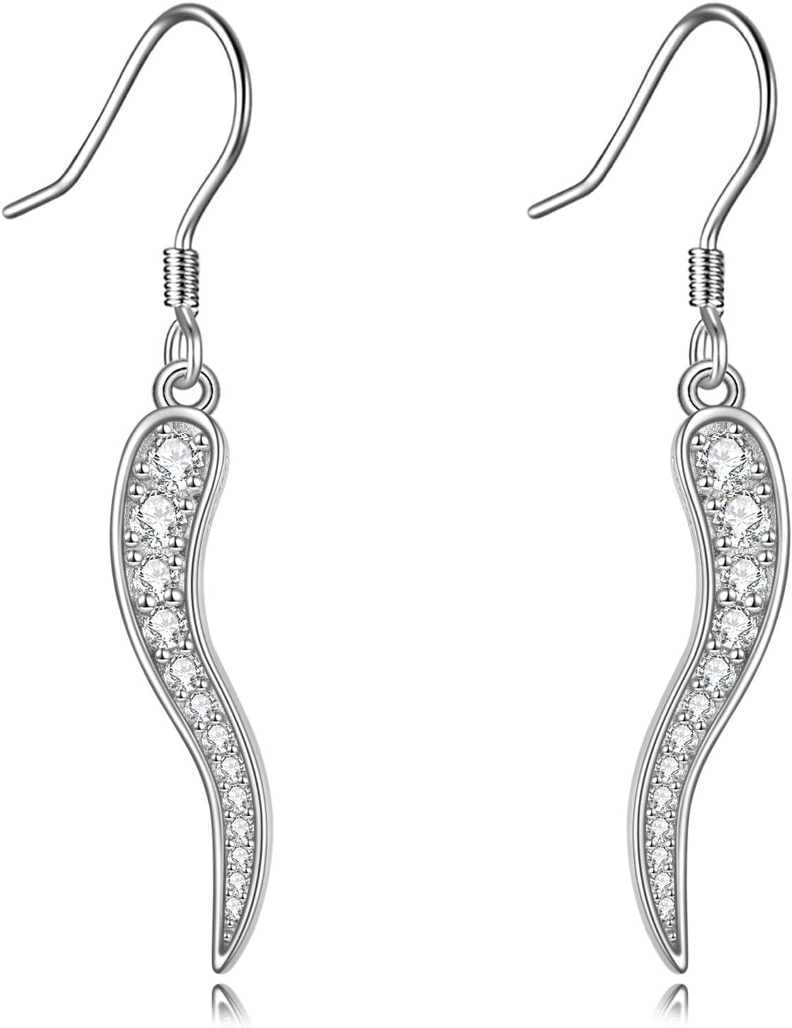 MONGAS Italian Horn Dangle Earrings Sterling Silver Cornicello Drop Earrings Italian Horn Jewelry Gifts for Women