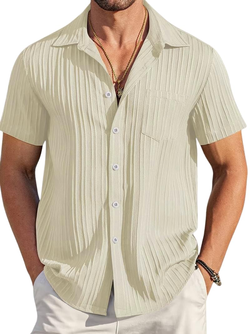 TAGDO® Men's Casual Shirts |Half Sleeve|Line Textured|Solid Regular Fit Shirt (5182)