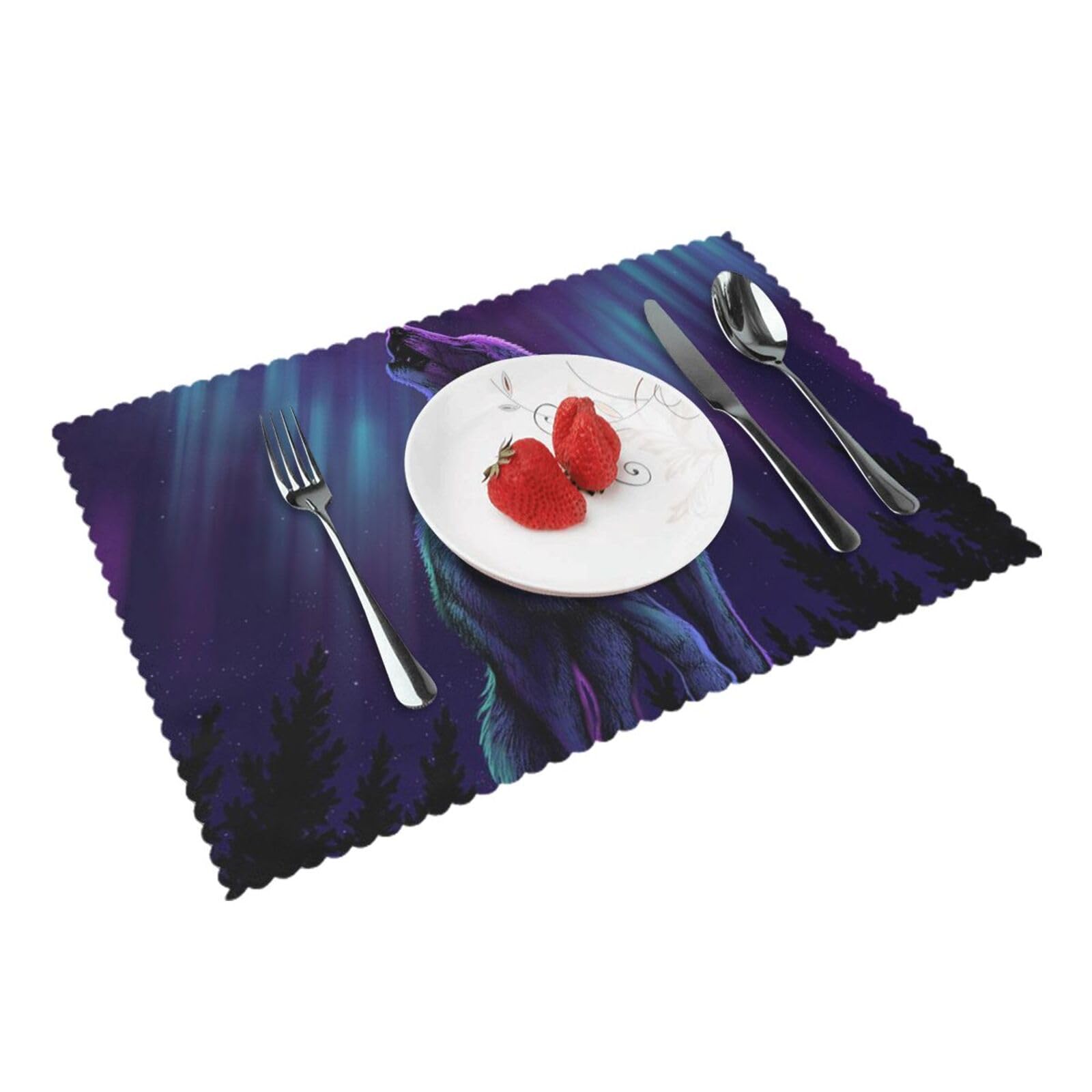 Bnvsadc Wolves Howl In The Northern Lights 4 Pcs Heat Resistant Placemat 45X30 Cm, Printed Non-Slip Place Mats For Kitchen Dining Table Indoor Outdoor