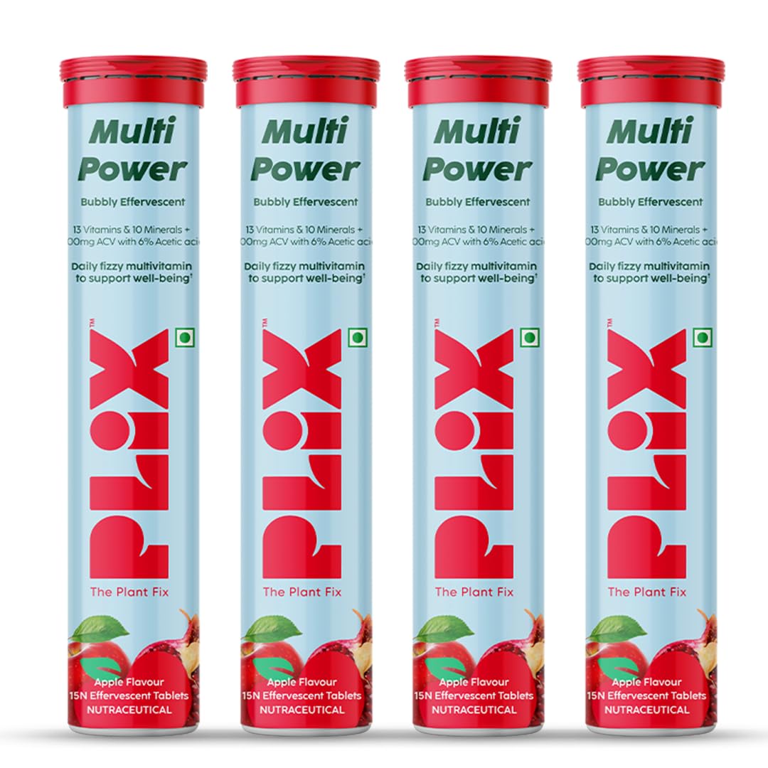 PLIX Multi Power Multivitamin + Apple Cider Vinegar 15 Fizzy Effervescent Tablets, Pack of 4 (Apple Burst) with 13 Vitamins and 10 Minerals | No Added Sugar|Travel Friendly (B0B4P39YCB) Amazon Price History, Amazon Price Tracker