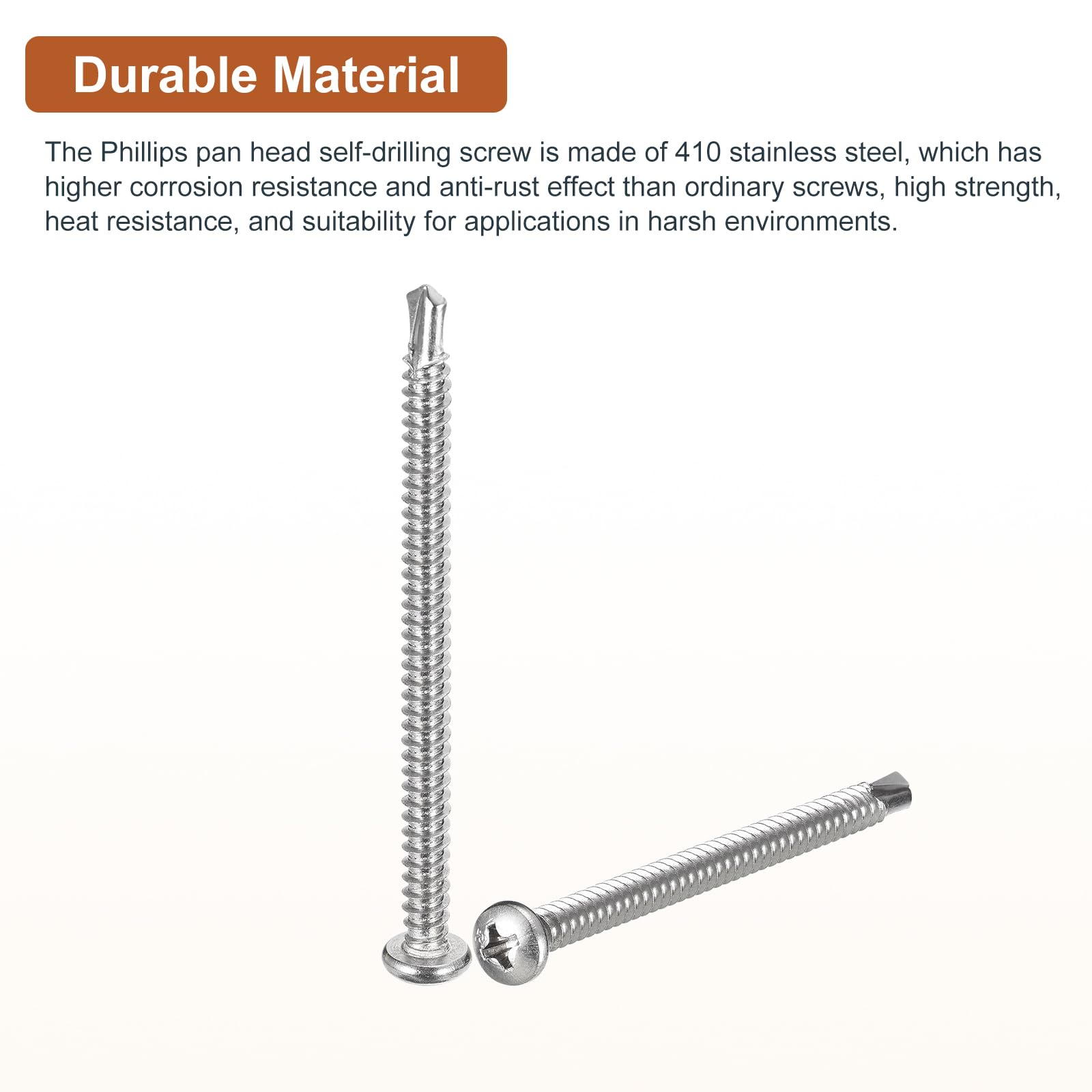 DTGN #10x2-3/4" Pan Head Self Drilling Screws - 100Pack - 410 Stainless Steel Phillips Drive Self Tapping Sheet Metal Screws - Image 3