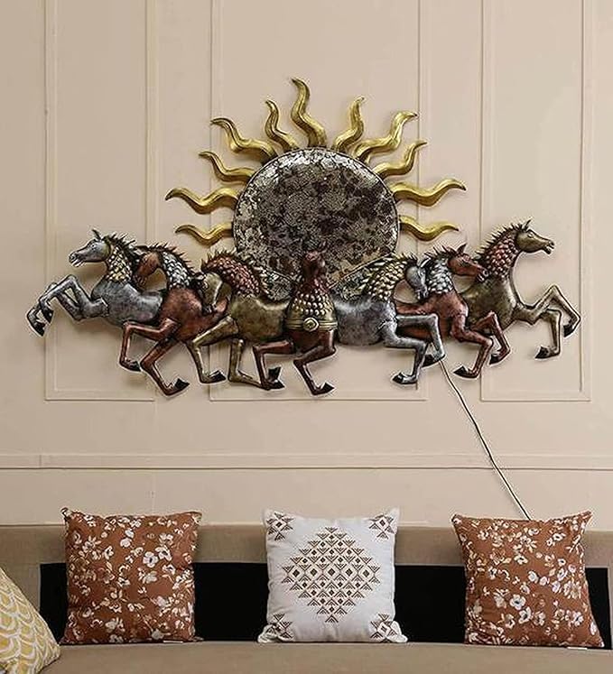 NESFUR Surya Shakti – Seven Horses Radiance Metal Wall Art with LED Glow-image-27