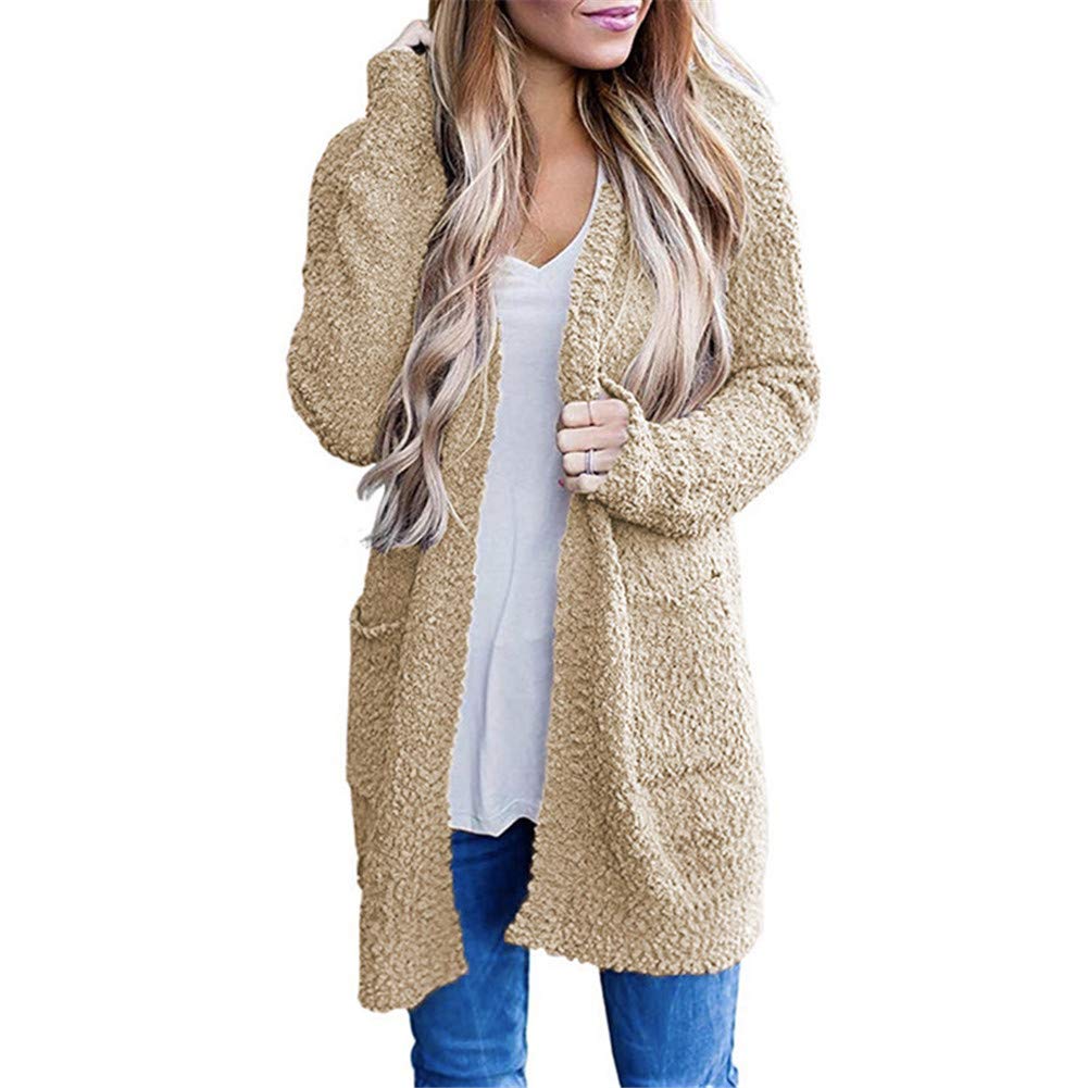 Amazon.com: DFGHN Womens Fleece Long Sleeve Loose Cardigan with Pocket  Solid Color Coat Outwear,Khaki,M : Clothing, Shoes u0026 Jewelry