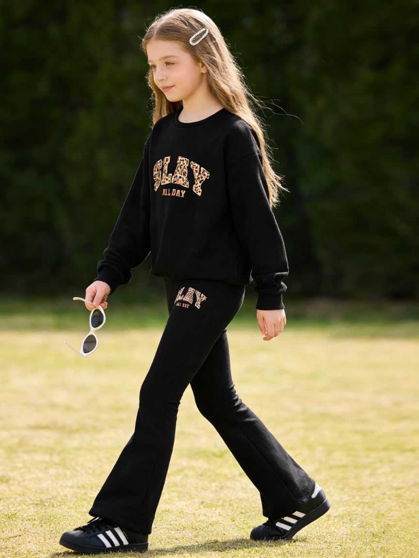 Azmxynol Tween Girls Clothes Long Sleeve Graphic Print Sweatshirt Top + Flared Pants 2 Piece Outfit Set, Size 7-16 Years