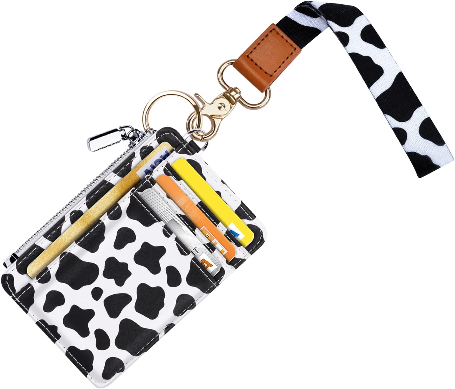 WAVEYU  Cute Wristlet Lanyard with Credit Card Holder Slim Pocket Wallet ID Badge Holder for Women Men, Black+White