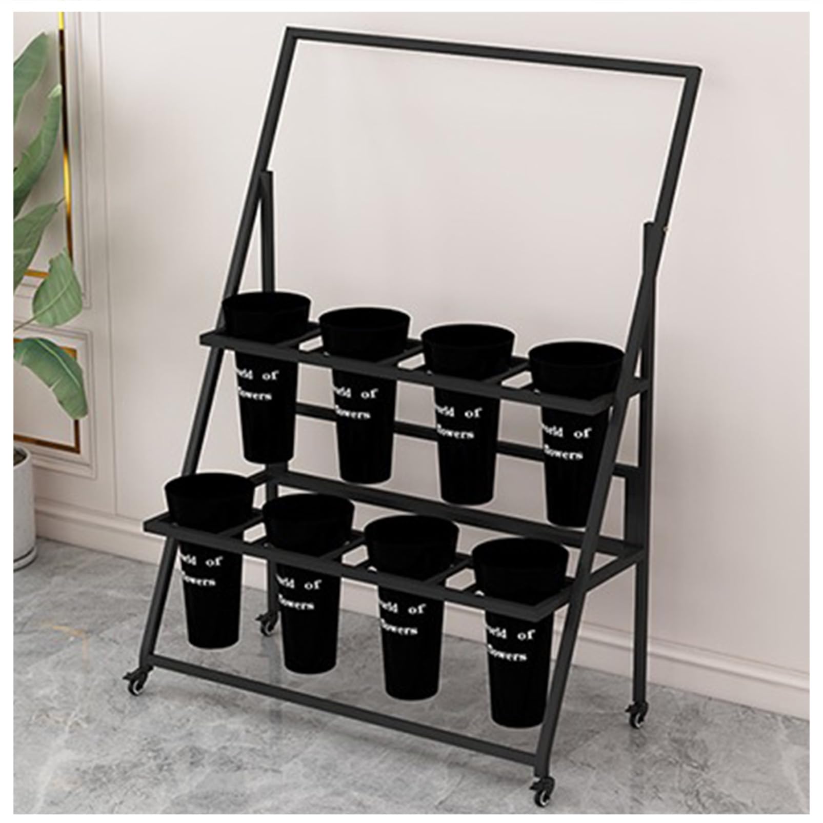YUANCHUTOP Heavy-Duty Metal Plant Stand - Mobile Flower Display Cart with Plastic Buckets, Wrought Iron Shelf for Florists & Garden Events - Durable Plant Storage Solution