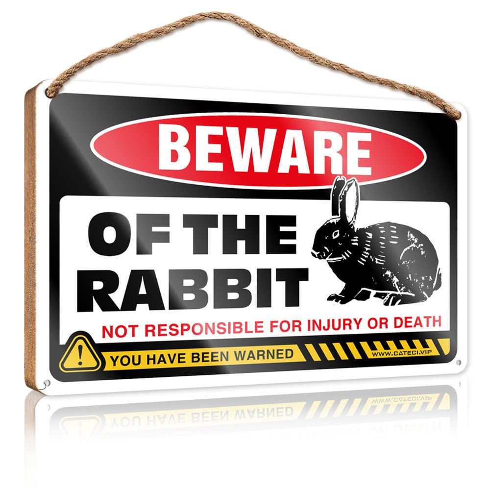 Yyhleh One Color Small No Soliciting Sign For House Beware Of Rabbits Wooden Sign(15X28cm)