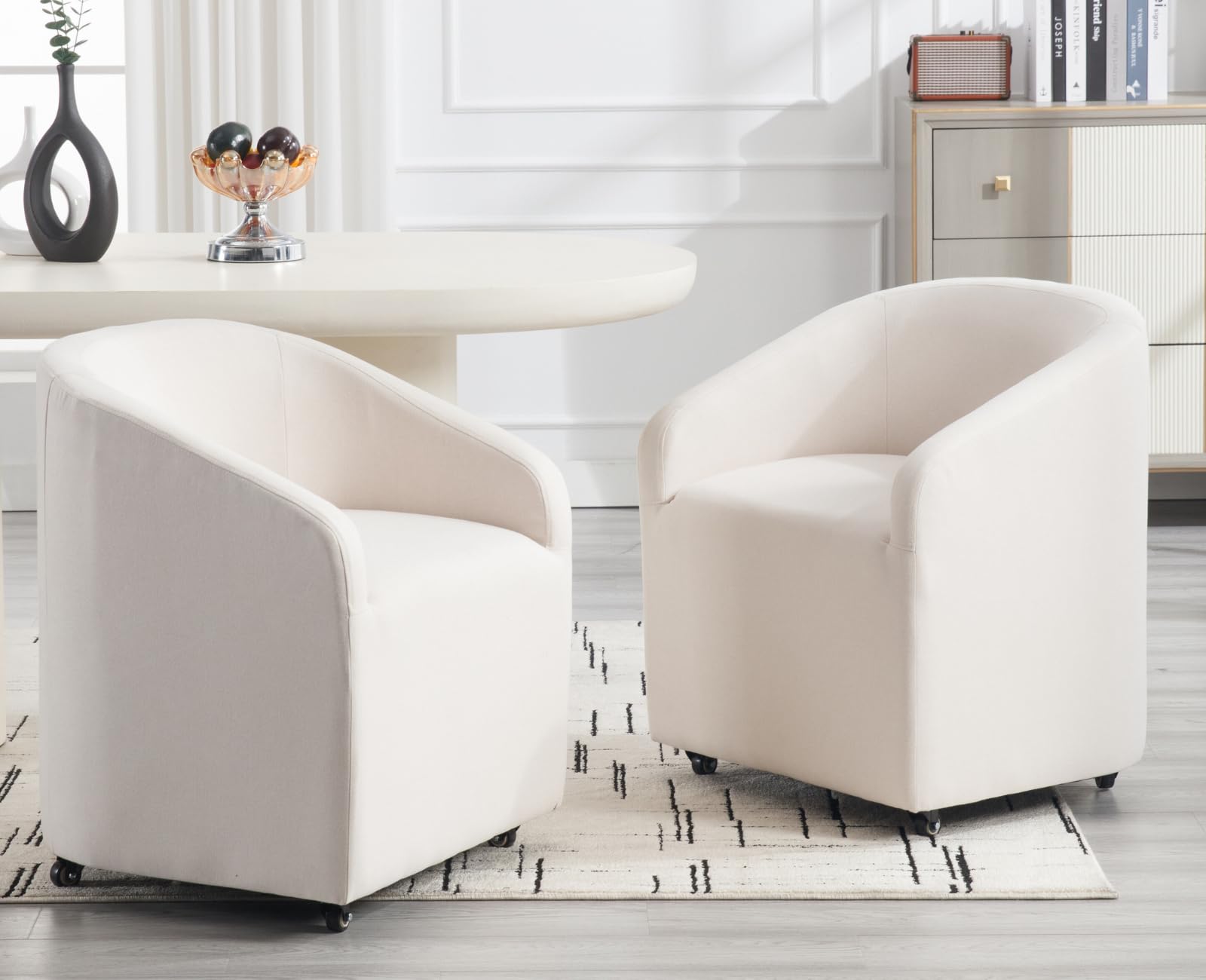 CIMOTA White Barrel Dining Chairs with Swivel Casters Set of Modern  Accent Upholstered Dining Room Chairs Contemporary Armchair Side Chairs