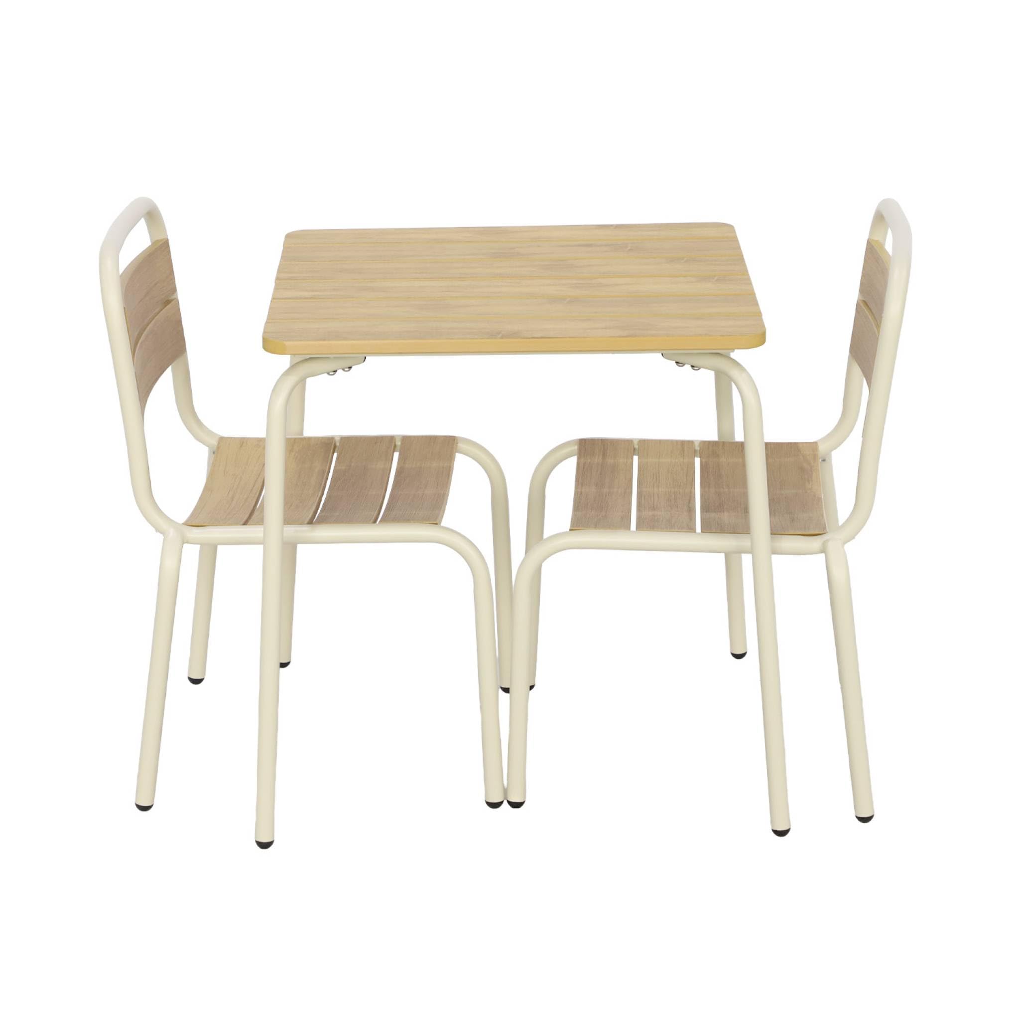 Alice's Garden sweeek - Table de Jardin Enfant Acier et décor Bois + 2 assises Beige - Suzie
