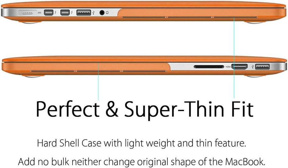 UESWILL 3 in 1 Matte Hard Case Compatible with MacBook Pro (Retina, 15 inch, Mid 2012/2013/2014/Mid 2015), Model A1398, NO CD-ROM, NO Touch Bar + Keyboard Cover and Screen Protector, Orange