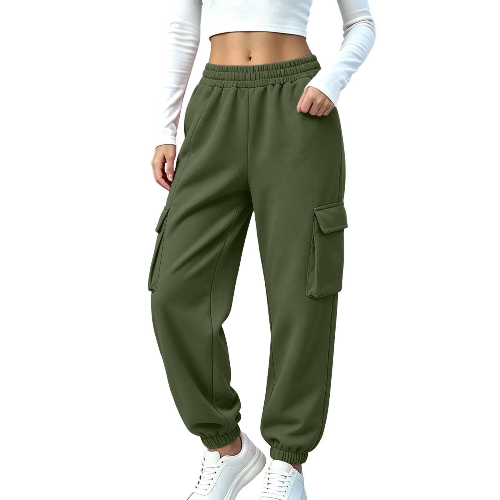 Pantalon Jogging Cargo Femme Doublé Polaire Chaud Multi-Poches Décontracté