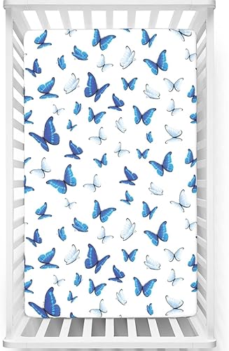 Sábana bajera ajustable para cuna con temática de mariposas, sábana bajera estándar para cuna, suave y elástica, para cuna de bebé para niña o niño,