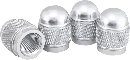 Tapas de válvula de neumático de automóvil, paquete de 4, cubierta de aluminio plateado para neumáticos, cubiertas universales para vástago de