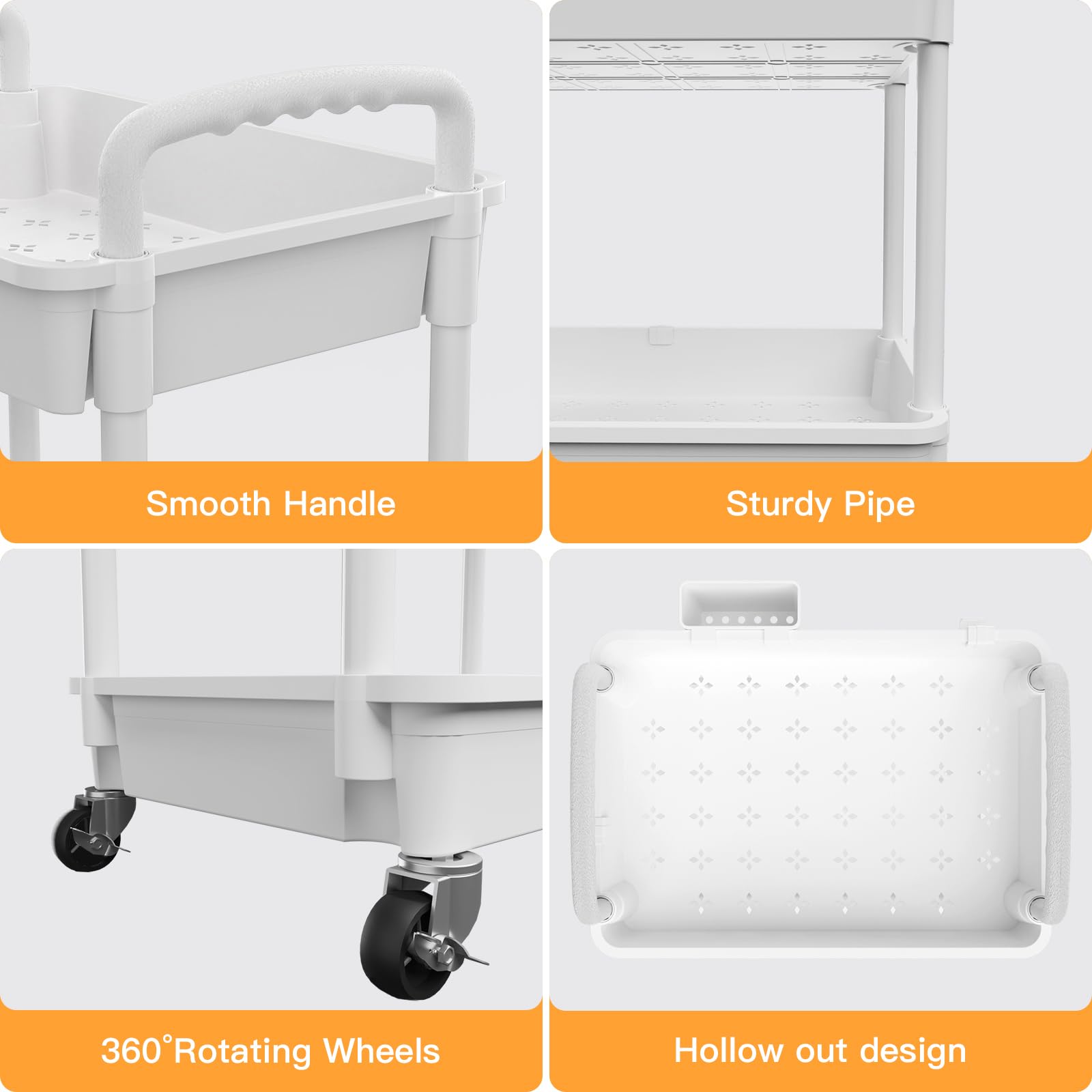 Carrito utilitario rodante de 4 niveles con asa, carrito utilitario REBECAT hecho de herramienta organizadora de almacenamiento multifuncional para cocina, baño, sala de estar, oficina (blanco)