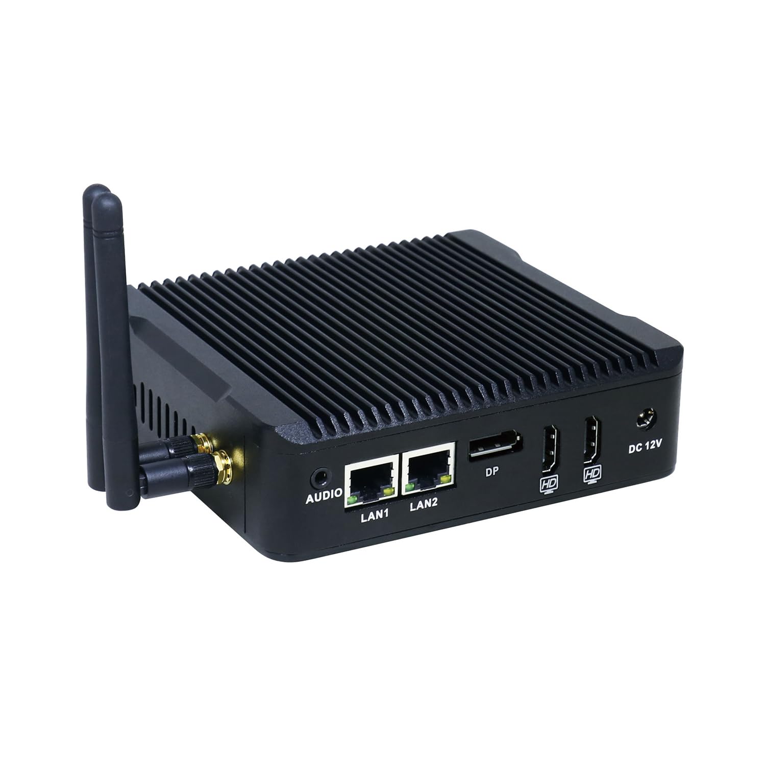 Fanless Mini PC, Industrial Computer, Windows 11 or Linux Ubuntu, N3700 J3710, BX08, COM, 2 x LAN, DP, 2 x HDMI, SIM Slot, Vesa Mount, WOL, PXE, WDT Supported, 0 RAM, 0 Storage, Barebone No System
