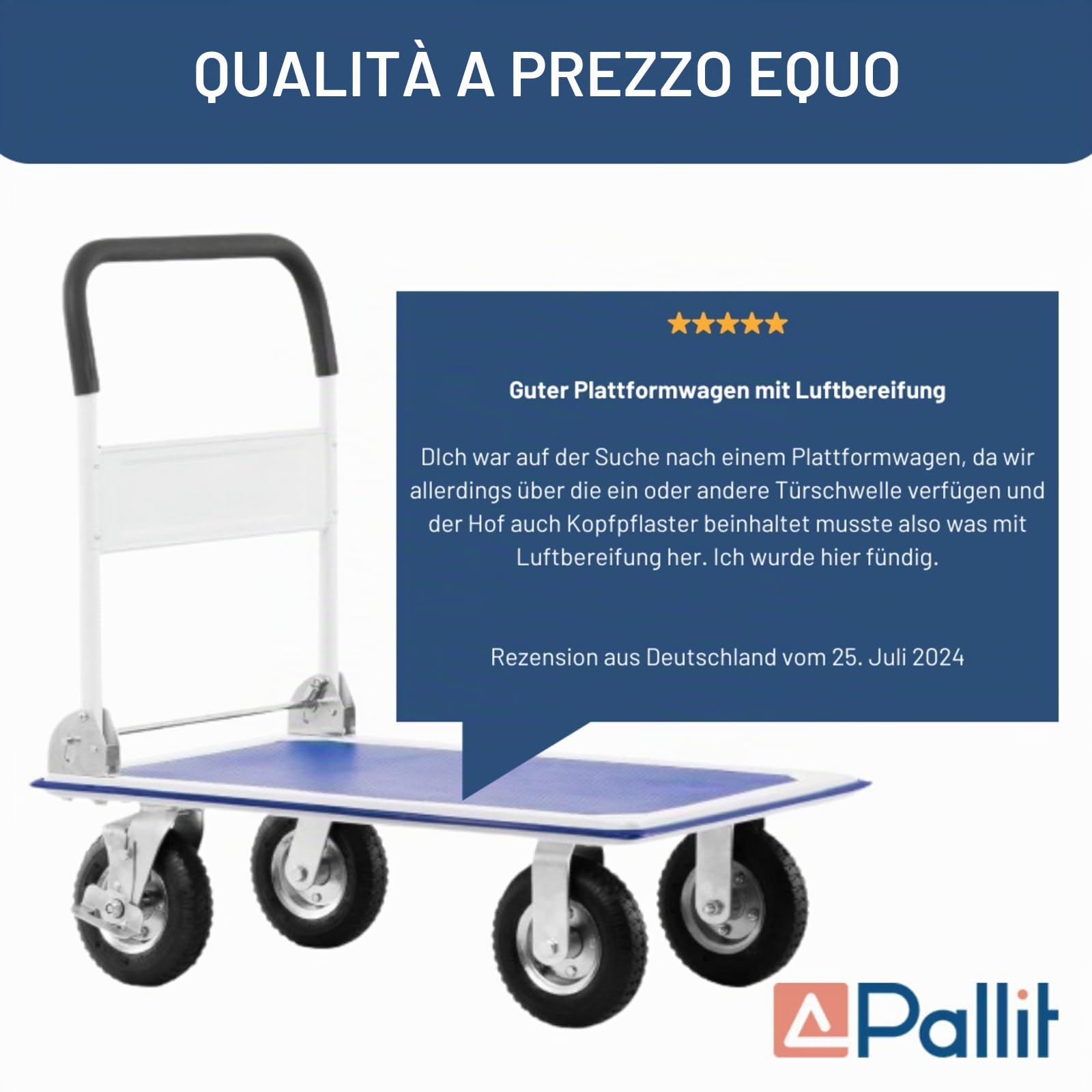 Pallit CARRY-R Carrello a Piattaforma Pieghevole - Portata 300 kg, Ruote Pneumatiche, Piano 880x580 mm, Carrello per Trasporto con Pianale Antiscivolo