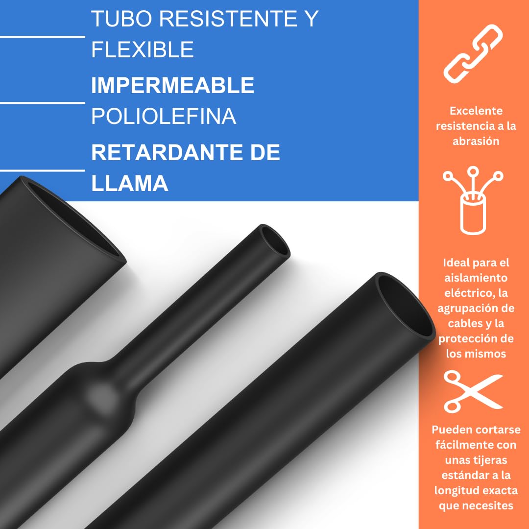 Gocableties - Tubo termorretráctil negro de alta calidad - 4,8 mm x 10 m - Relación de contracción 2:1 - Tubos termorretráctiles impermeables para aislamiento de cables, marcado, agrupación de cables - 3