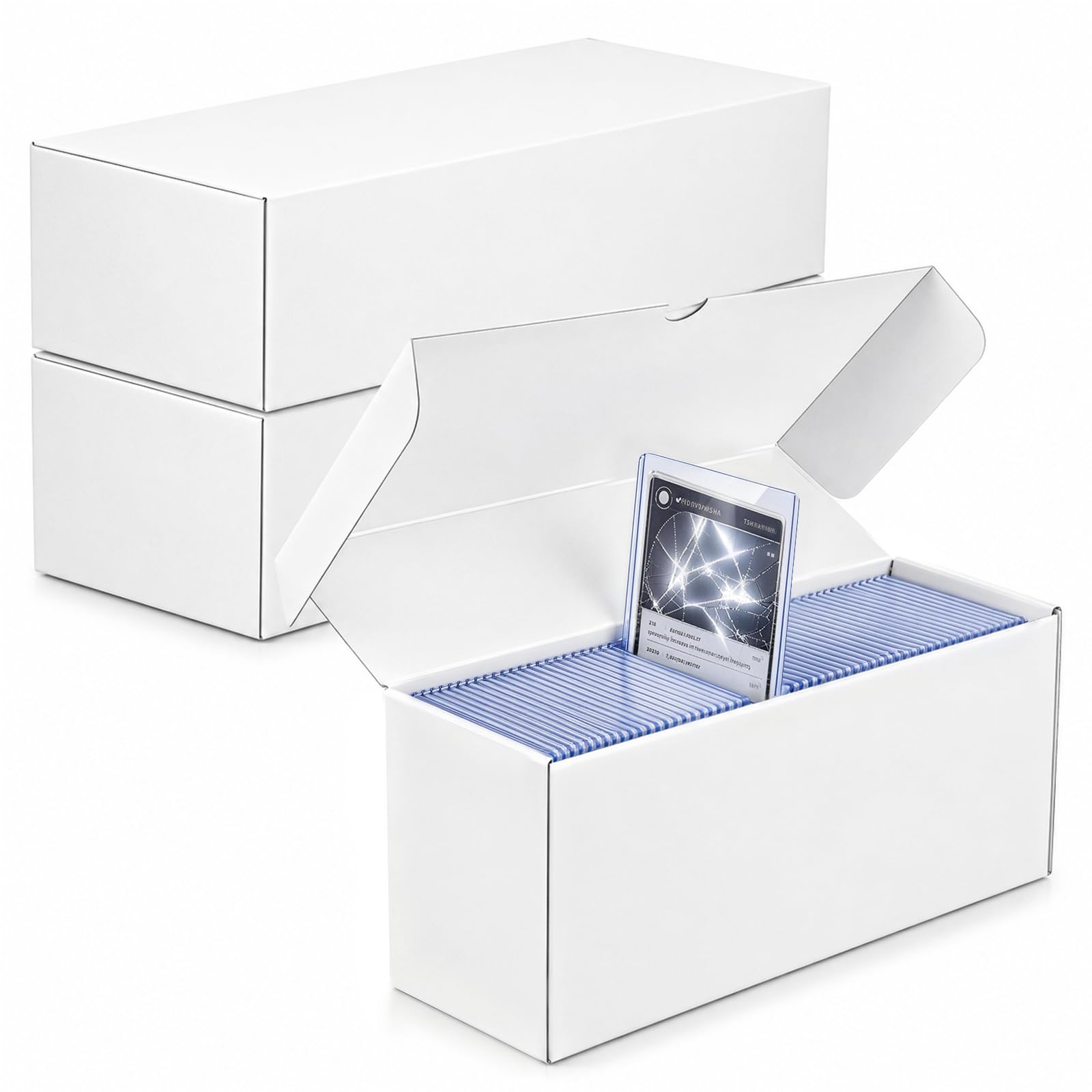 DEDC 3-Pack Trading Card Storage Box for Toploaders, Semi-Rigid & Magnetic Card Holders, White Corrugated Cardboard Collection Organizer for TCG, Baseball & Sports Cards (1050 ct)