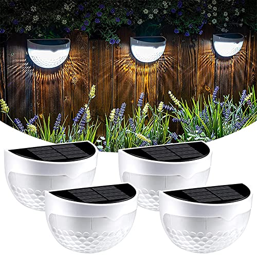 ZZYYZZ Luces solares para Cubierta, luz Solar para Exteriores, Luces solares para cercas para Exteriores, Luces solares Impermeables IP54 para el anochecer al Amanecer,White Light,4 Pack