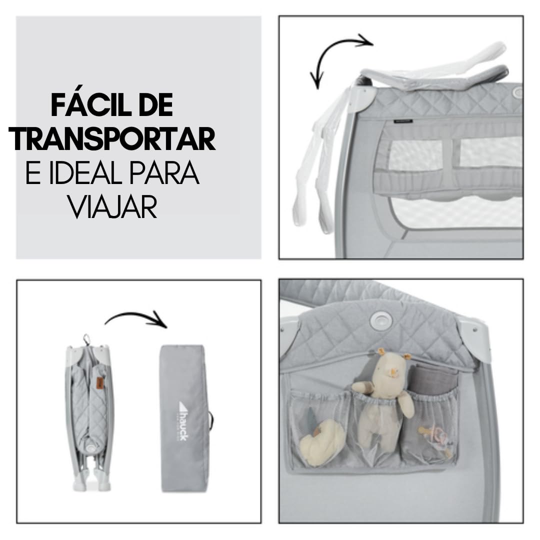 hauck Parque Cuna de Viaje Bebe Play N Relax, Cuna Parque Bebe Plegable con Doble Altura Recién Nacidos, Cambiador y Ruedas - Gris