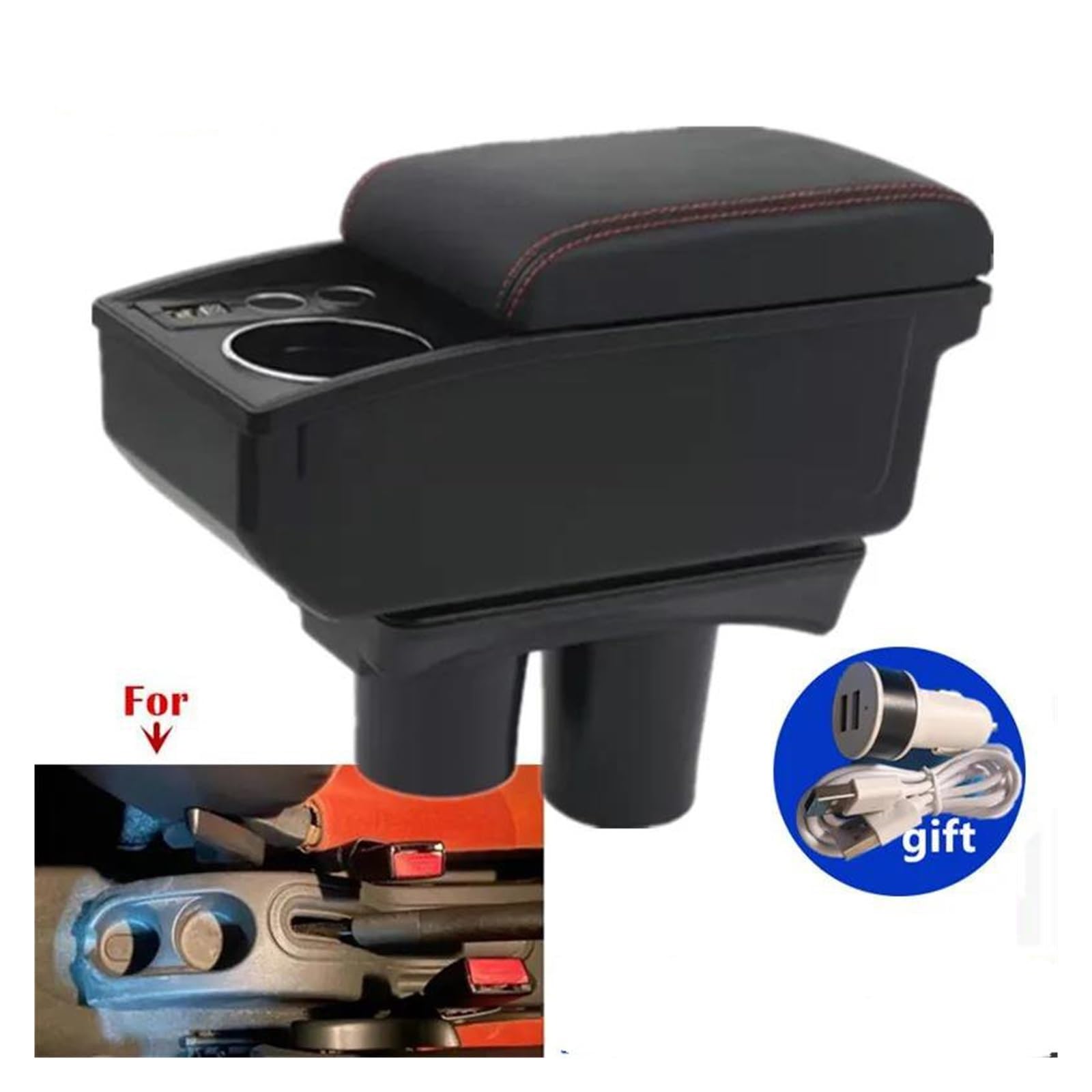 accoudoirs boîte de rangement Pour Citroën C3 C2 Accoudoir Rangement Double Couche Porte Gobelet Intégré Accessoires Dédiés(Charge rapide W1)