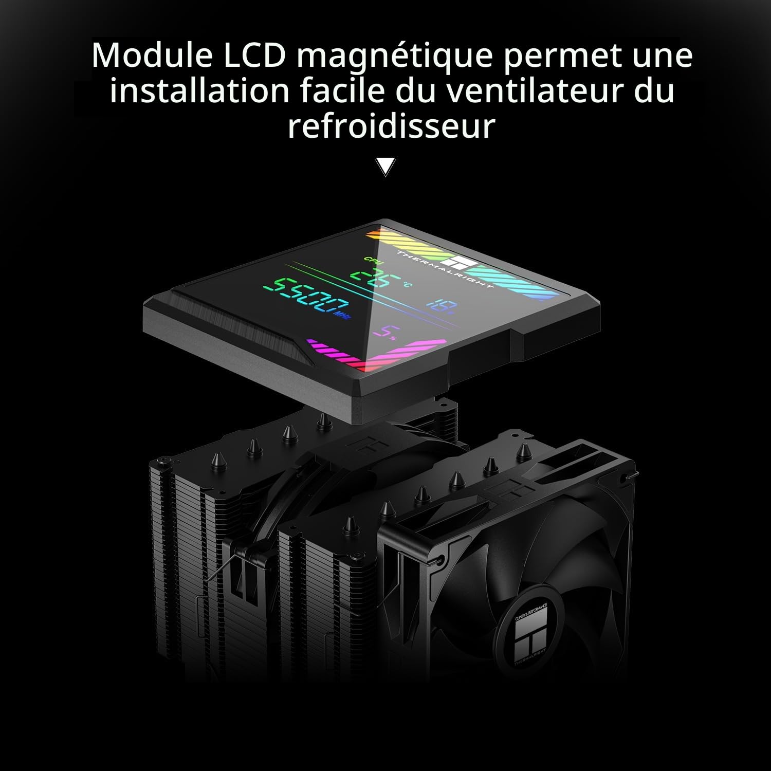 Thermalright TR Peerless Assassin 140 Digital Black Refroidisseur de processeur à air avec 6 caloducs, couvercle d'affichage magnétique, double tours et ventilateurs, pour AM4/AM5 et Intel lga1700