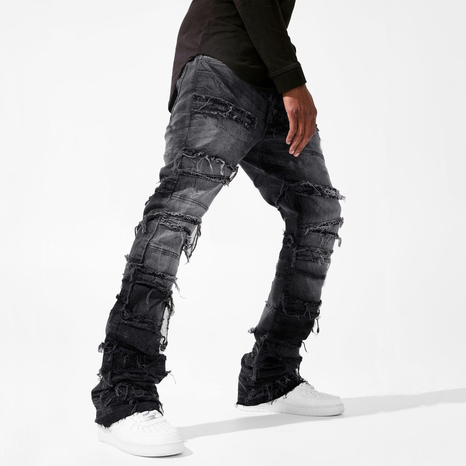 Jeans da Uomo Strappati, Pantaloni Jeans Uomo Stretch Denim Gamba Dritta Jeans Elasticizzato con Spruzzi di Inchiostro Slim Fit Jeans Uomo Estivi Jeans da Uomo Moda Versatile per Tutte Le Occasioni