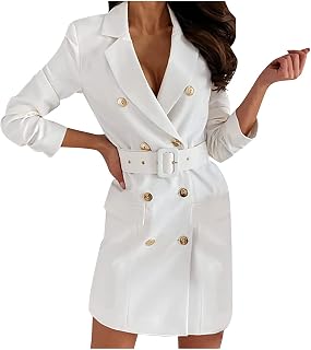 luoluoluo Women's Elegant Dress Sale Business Office Work Outfits V-Neck Lapel Collar Bodycon Dress Double-Breasted Pencil Dress Plus Size Belted Dress Clearance Cocktail Dress Fashion Dresses